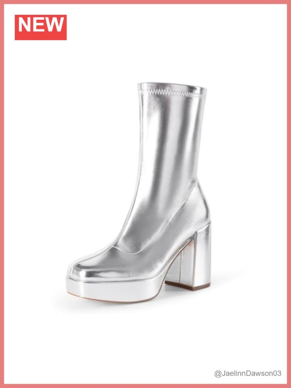 Mid Calf Platform Gogo Boots Faux Leather Square Toe Chunky Heel